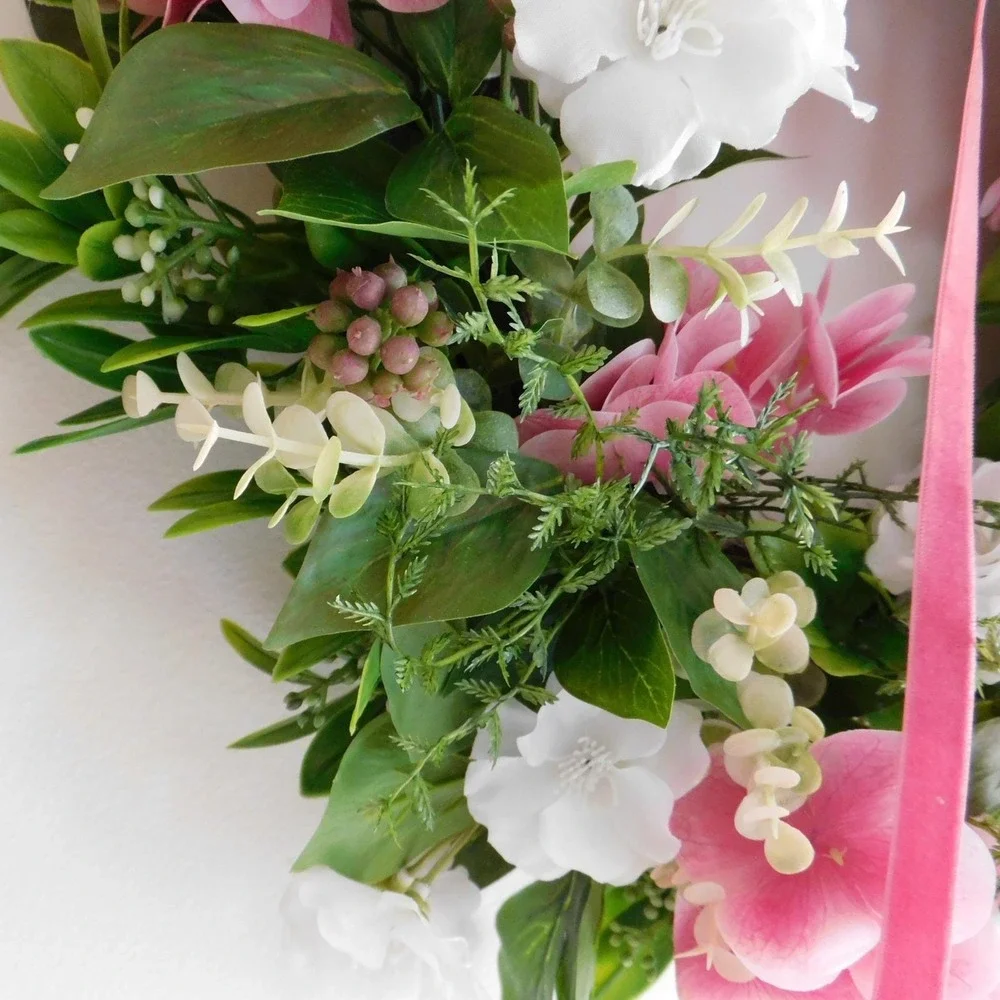 Pink Hydrangea Wreath, Spring,‎ Summer Front Door, Whites, Berries